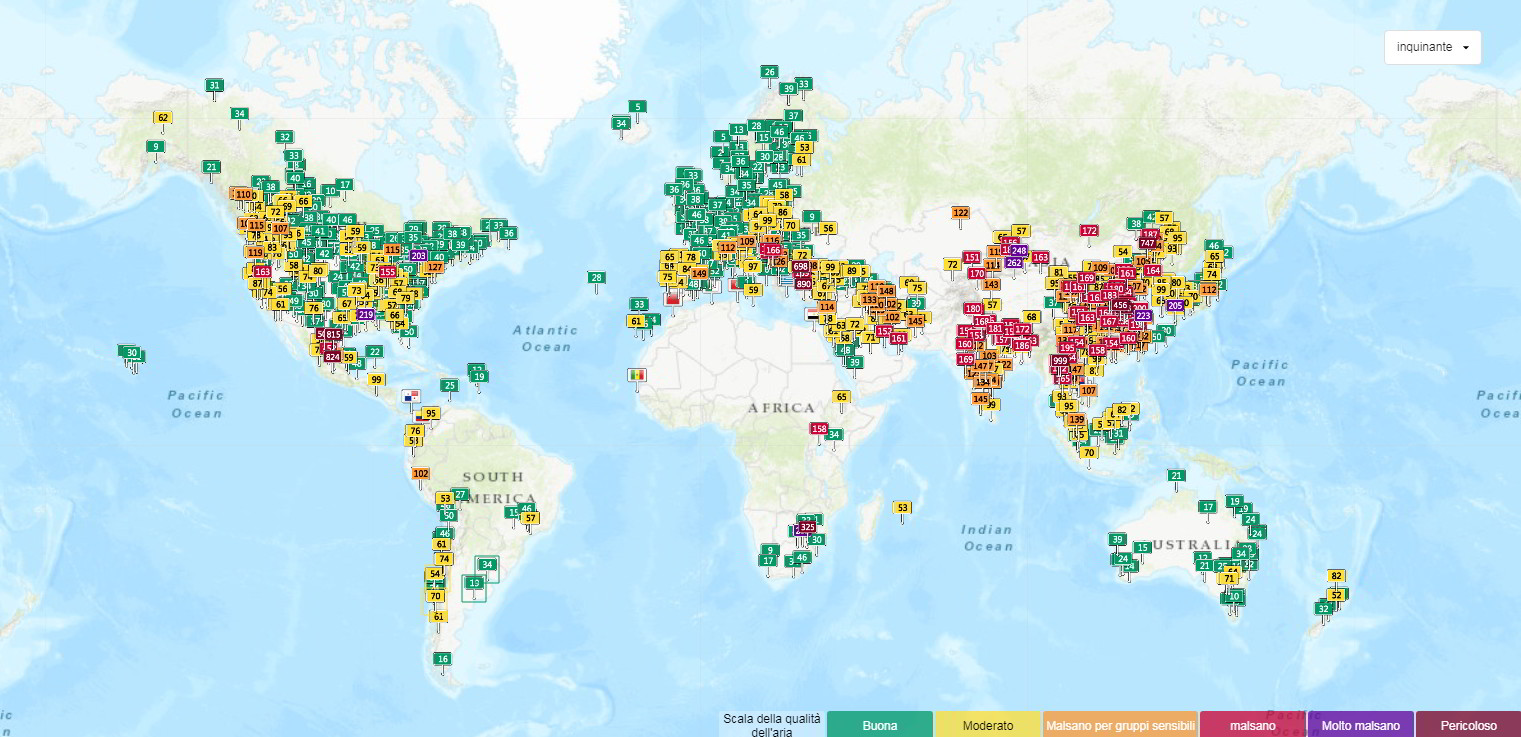 Inquinamento atmosferico nel mondo: ecco le mappe